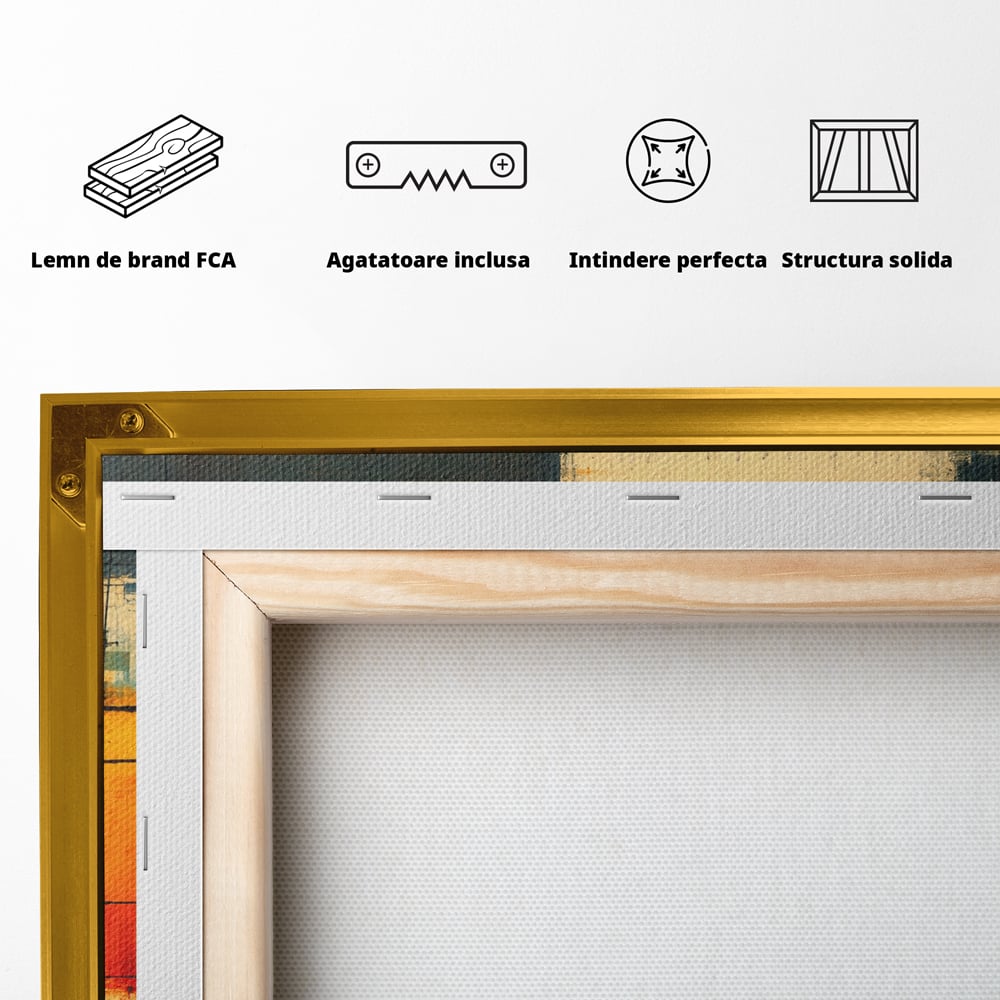 Tablou Canvas Premium, LuxCanva® C1313, Reteaua Focului, Culori, Abstract, Dinamism, Modern, Portocaliu, Rosu, Negru, Conectare, Retea, Structura, Arhitectural, Tehnologic, Birou, Living, Dormitor