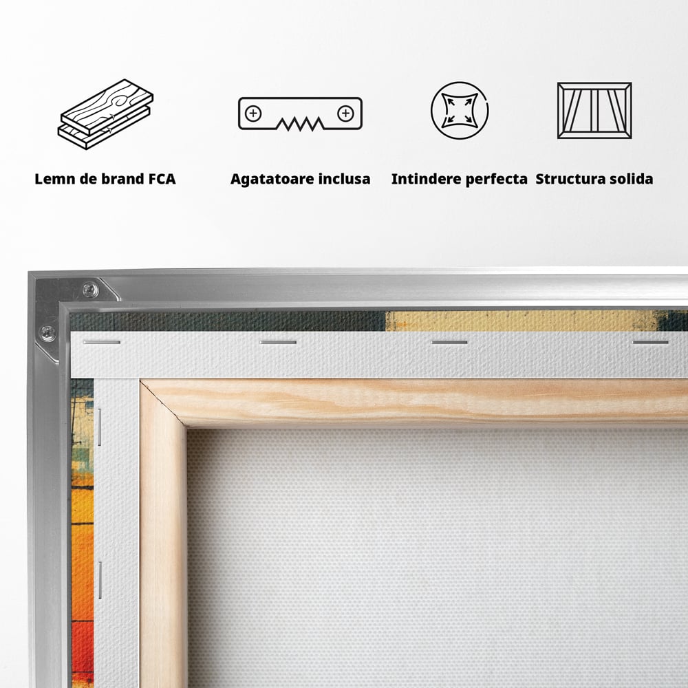Tablou Canvas Premium, LuxCanva® C1313, Reteaua Focului, Culori, Abstract, Dinamism, Modern, Portocaliu, Rosu, Negru, Conectare, Retea, Structura, Arhitectural, Tehnologic, Birou, Living, Dormitor