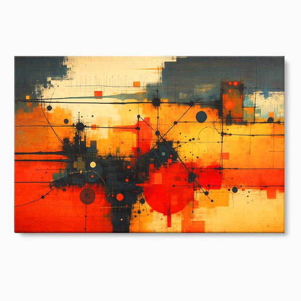 Tablou Canvas Premium, LuxCanva® C1313, Reteaua Focului, Culori, Abstract, Dinamism, Modern, Portocaliu, Rosu, Negru, Conectare, Retea, Structura, Arhitectural, Tehnologic, Birou, Living, Dormitor