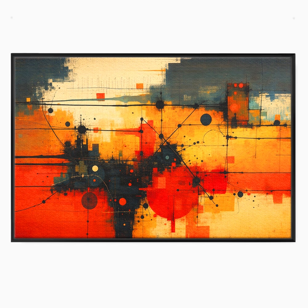 Tablou Canvas Premium, LuxCanva® C1313, Reteaua Focului, Culori, Abstract, Dinamism, Modern, Portocaliu, Rosu, Negru, Conectare, Retea, Structura, Arhitectural, Tehnologic, Birou, Living, Dormitor