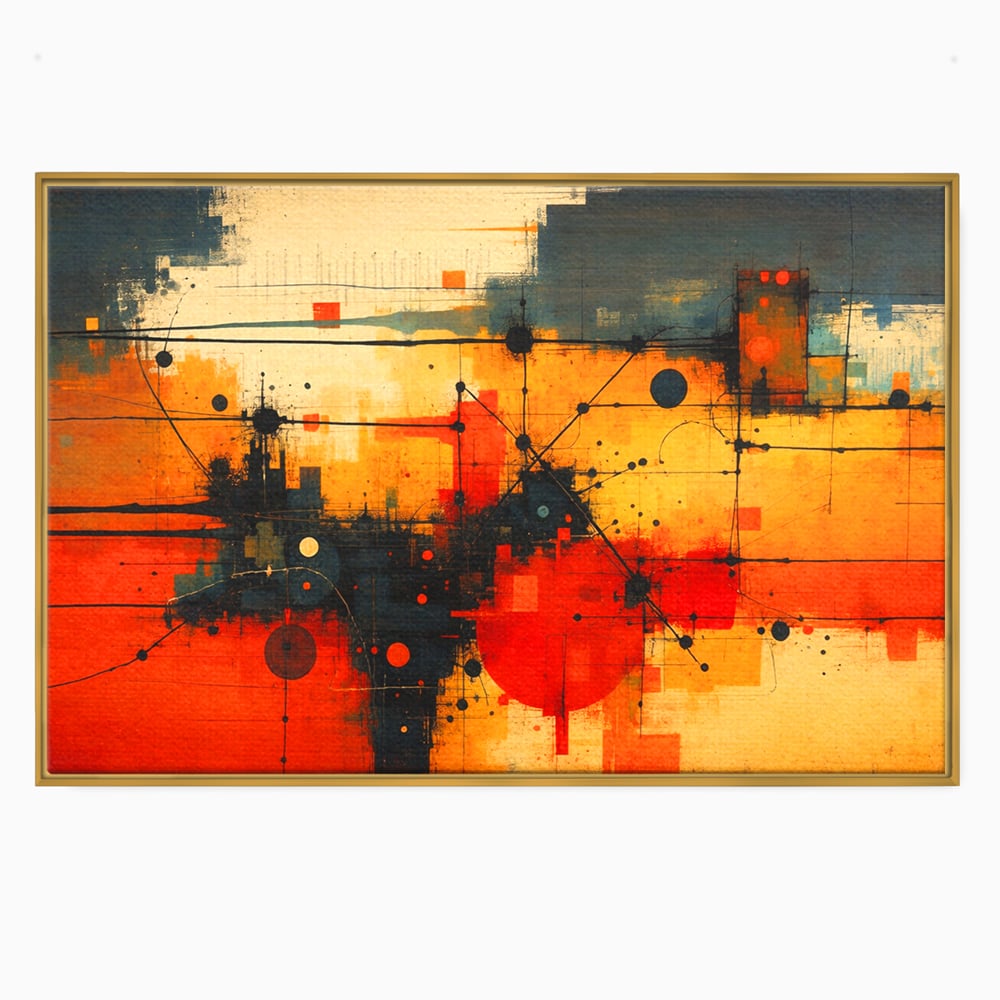 Tablou Canvas Premium, LuxCanva® C1313, Reteaua Focului, Culori, Abstract, Dinamism, Modern, Portocaliu, Rosu, Negru, Conectare, Retea, Structura, Arhitectural, Tehnologic, Birou, Living, Dormitor