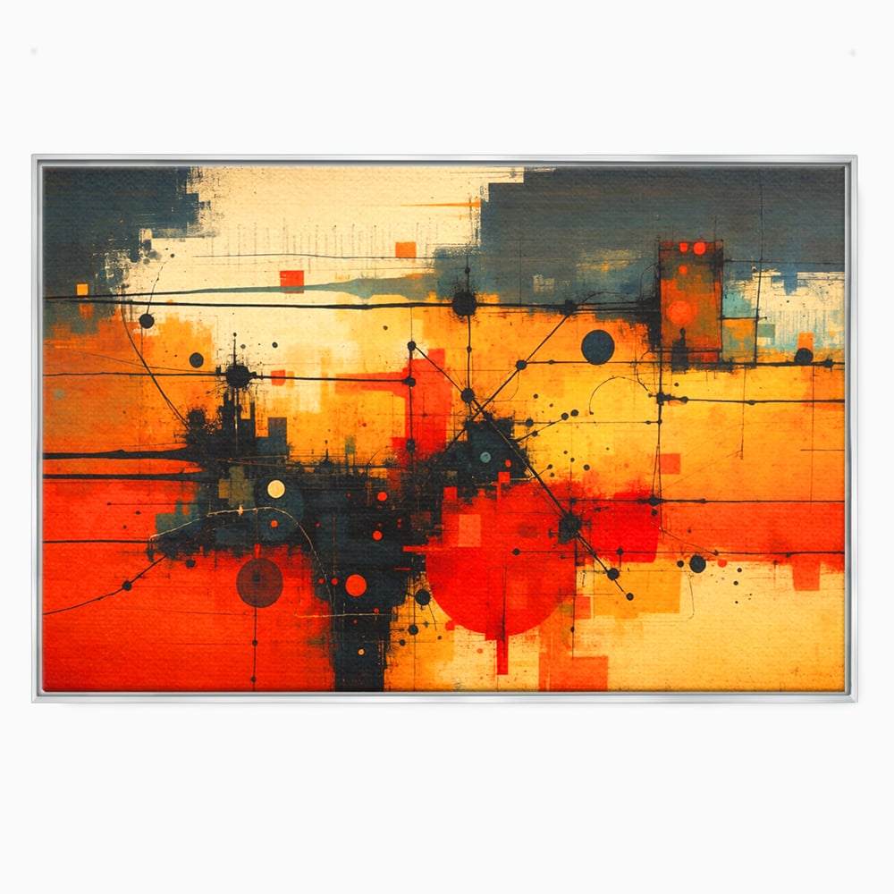 Tablou Canvas Premium, LuxCanva® C1313, Reteaua Focului, Culori, Abstract, Dinamism, Modern, Portocaliu, Rosu, Negru, Conectare, Retea, Structura, Arhitectural, Tehnologic, Birou, Living, Dormitor