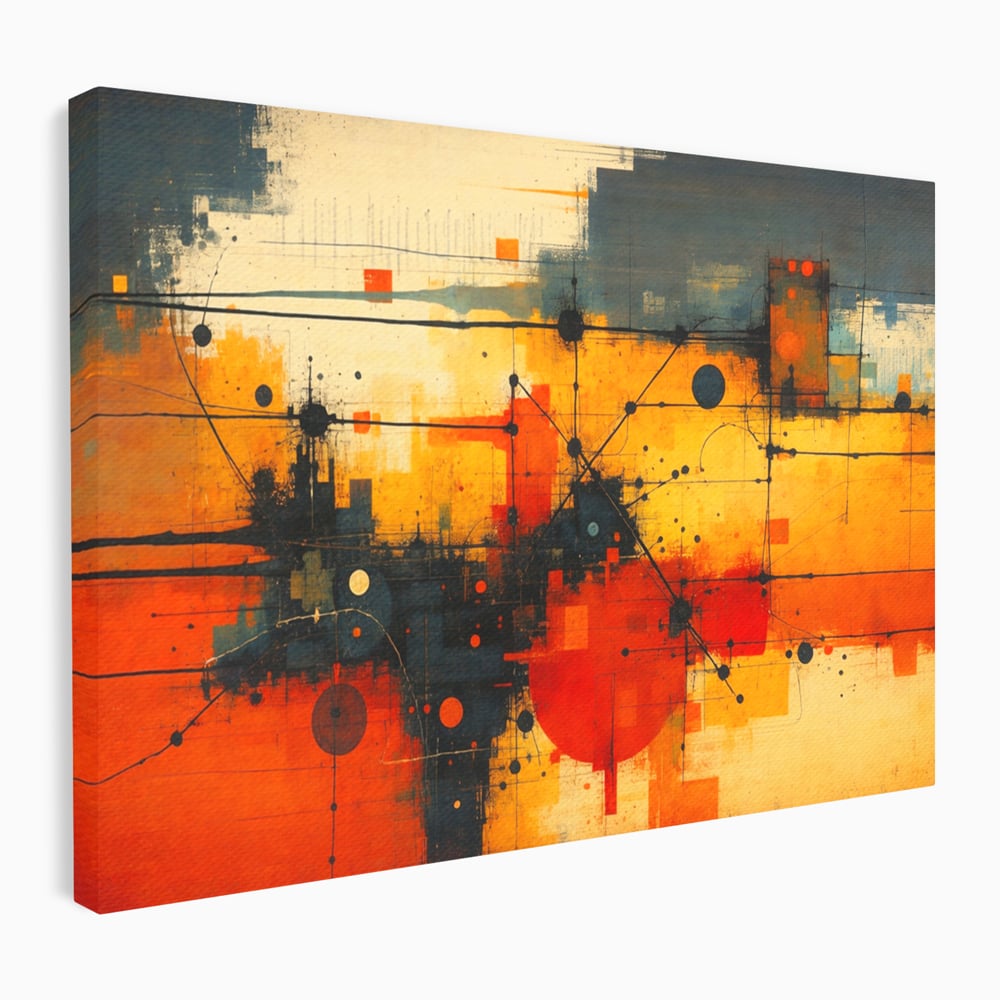 Tablou Canvas Premium, LuxCanva® C1313, Reteaua Focului, Culori, Abstract, Dinamism, Modern, Portocaliu, Rosu, Negru, Conectare, Retea, Structura, Arhitectural, Tehnologic, Birou, Living, Dormitor