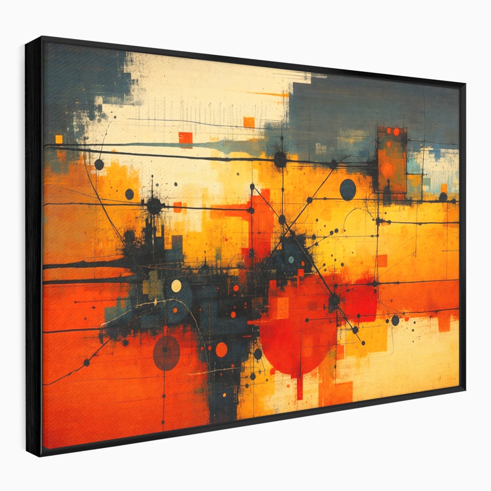 Tablou Canvas Premium, LuxCanva® C1313, Reteaua Focului, Culori, Abstract, Dinamism, Modern, Portocaliu, Rosu, Negru, Conectare, Retea, Structura, Arhitectural, Tehnologic, Birou, Living, Dormitor