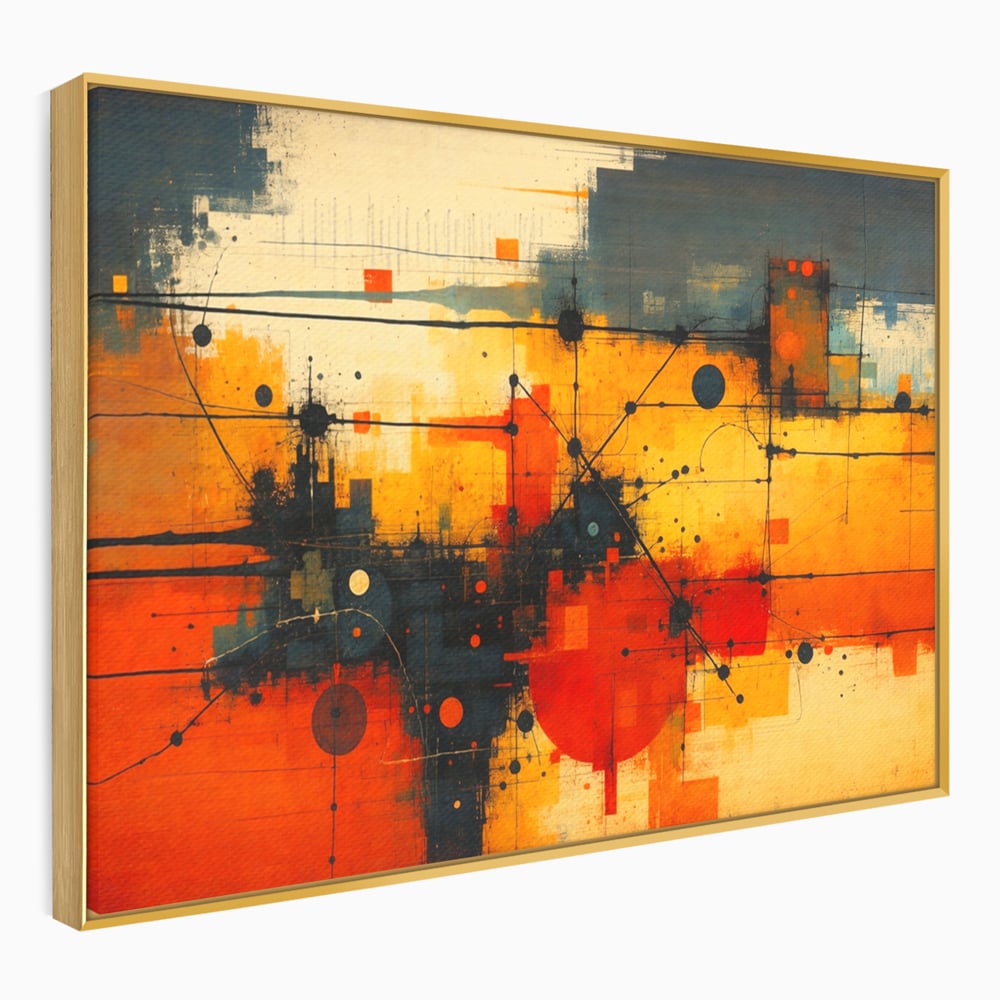 Tablou Canvas Premium, LuxCanva® C1313, Reteaua Focului, Culori, Abstract, Dinamism, Modern, Portocaliu, Rosu, Negru, Conectare, Retea, Structura, Arhitectural, Tehnologic, Birou, Living, Dormitor