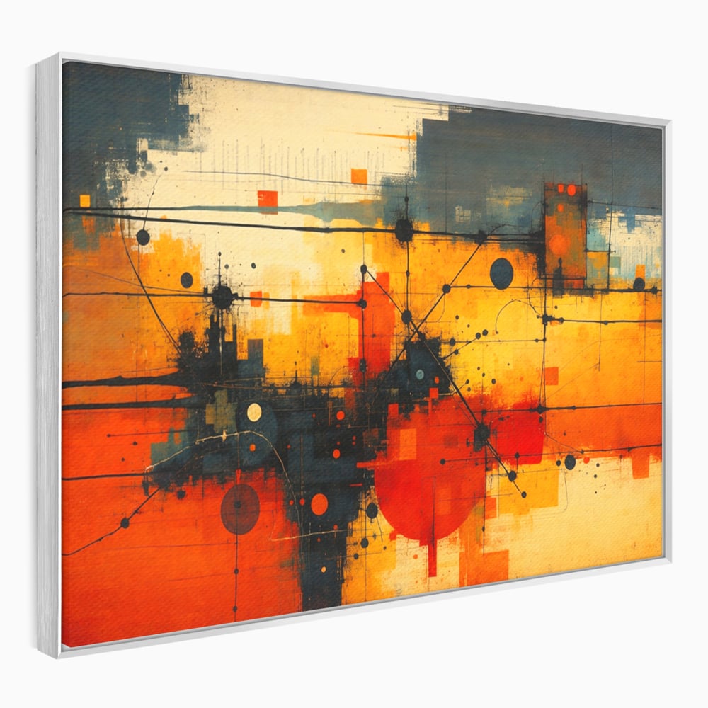 Tablou Canvas Premium, LuxCanva® C1313, Reteaua Focului, Culori, Abstract, Dinamism, Modern, Portocaliu, Rosu, Negru, Conectare, Retea, Structura, Arhitectural, Tehnologic, Birou, Living, Dormitor