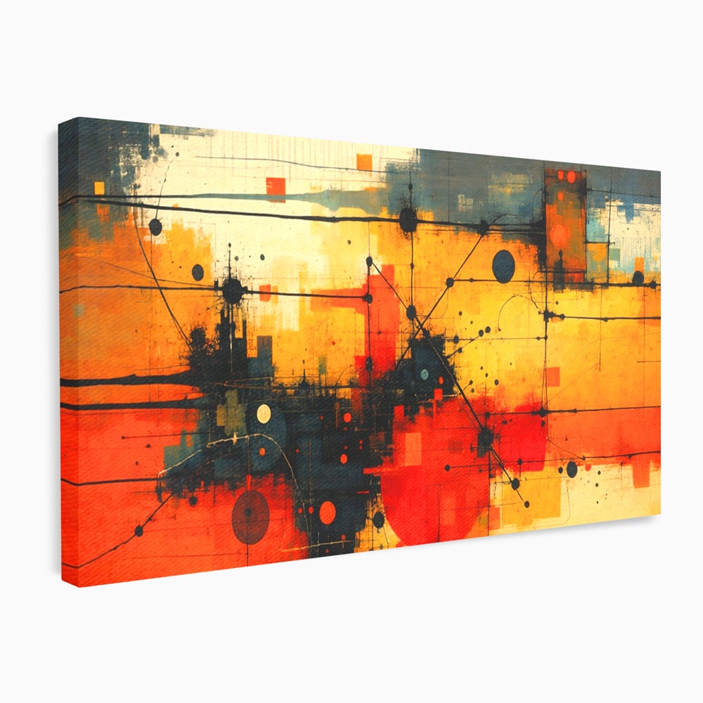 Tablou Canvas Premium, LuxCanva® C1313, Reteaua Focului, Culori, Abstract, Dinamism, Modern, Portocaliu, Rosu, Negru, Conectare, Retea, Structura, Arhitectural, Tehnologic, Birou, Living, Dormitor