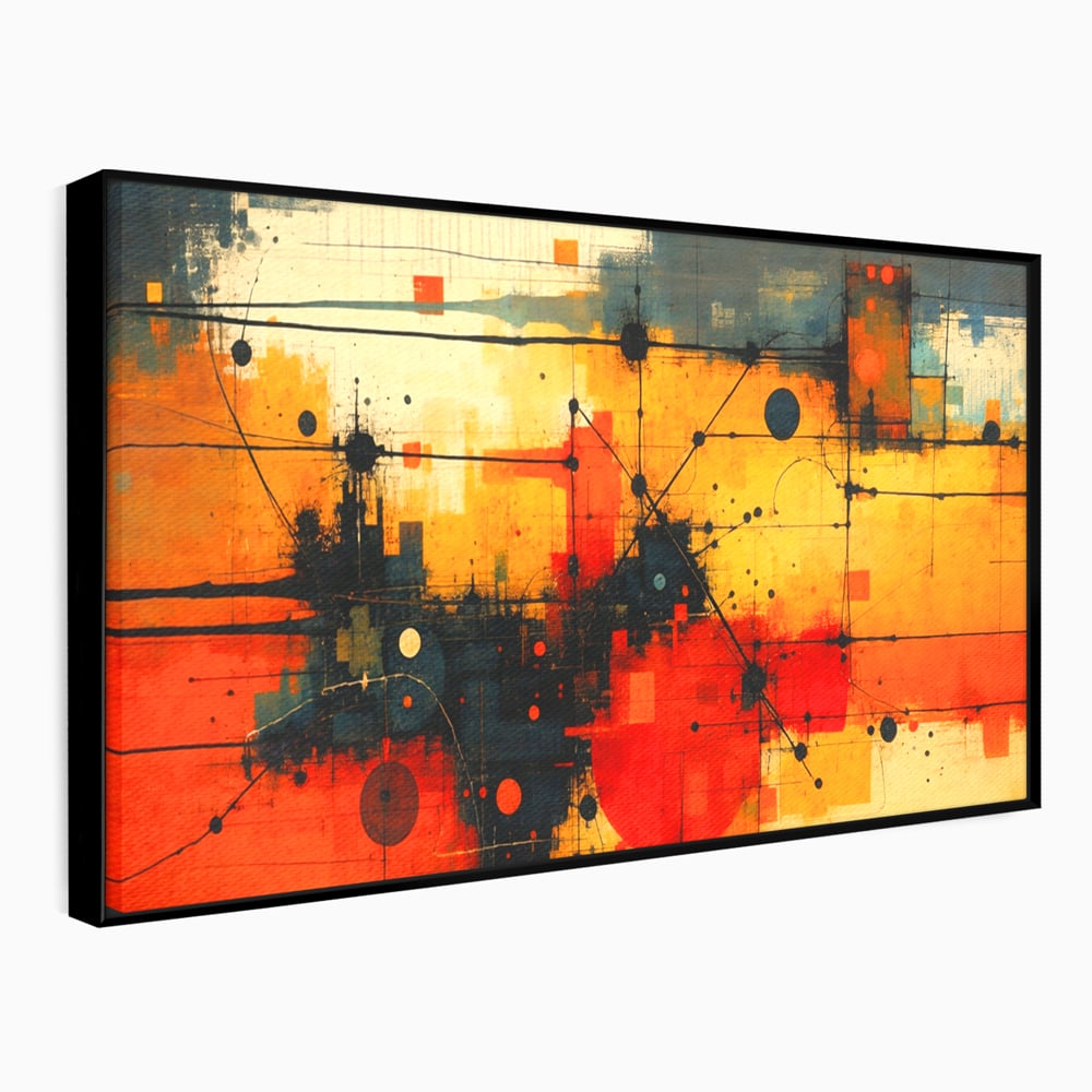 Tablou Canvas Premium, LuxCanva® C1313, Reteaua Focului, Culori, Abstract, Dinamism, Modern, Portocaliu, Rosu, Negru, Conectare, Retea, Structura, Arhitectural, Tehnologic, Birou, Living, Dormitor