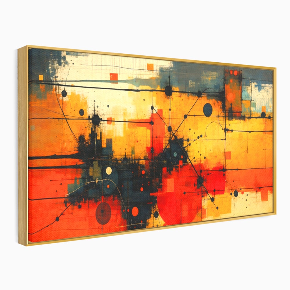 Tablou Canvas Premium, LuxCanva® C1313, Reteaua Focului, Culori, Abstract, Dinamism, Modern, Portocaliu, Rosu, Negru, Conectare, Retea, Structura, Arhitectural, Tehnologic, Birou, Living, Dormitor