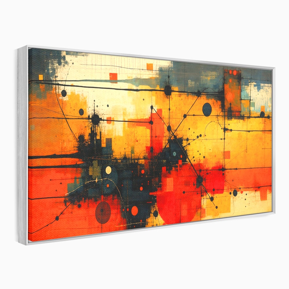 Tablou Canvas Premium, LuxCanva® C1313, Reteaua Focului, Culori, Abstract, Dinamism, Modern, Portocaliu, Rosu, Negru, Conectare, Retea, Structura, Arhitectural, Tehnologic, Birou, Living, Dormitor