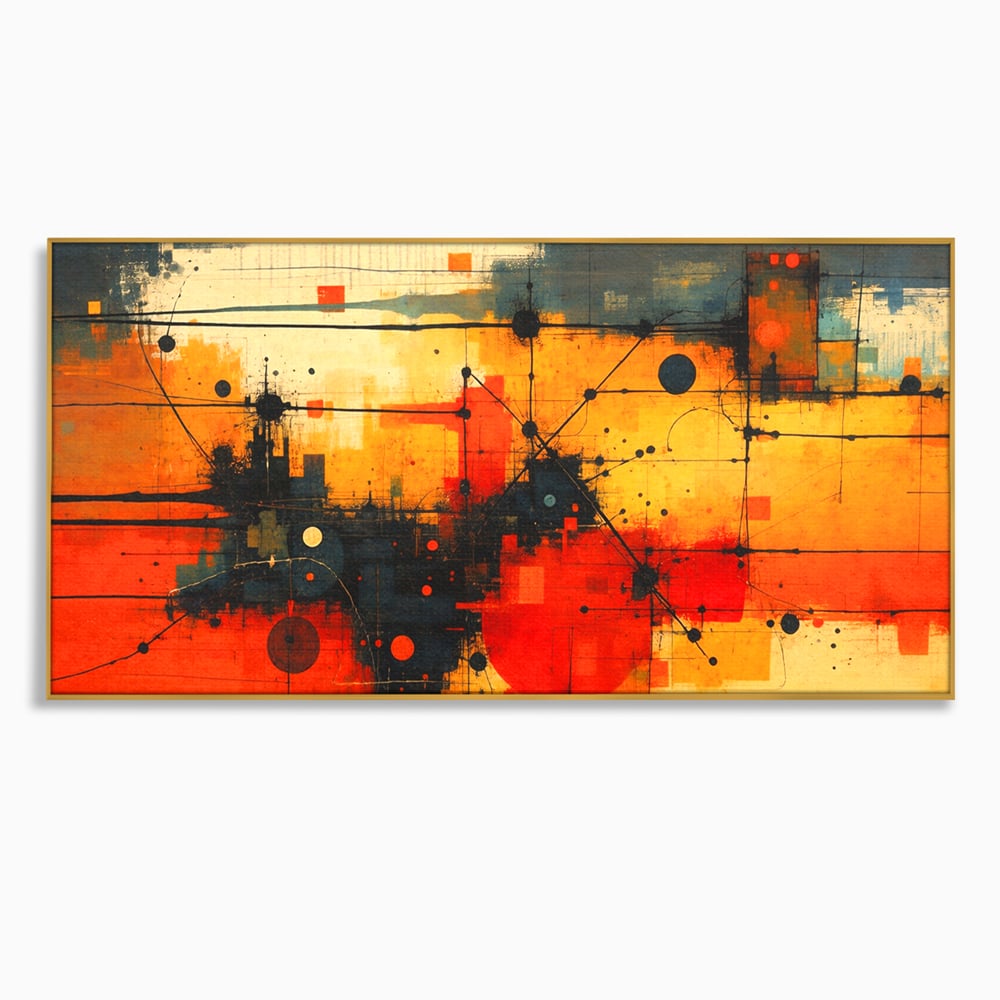 Tablou Canvas Premium, LuxCanva® C1313, Reteaua Focului, Culori, Abstract, Dinamism, Modern, Portocaliu, Rosu, Negru, Conectare, Retea, Structura, Arhitectural, Tehnologic, Birou, Living, Dormitor