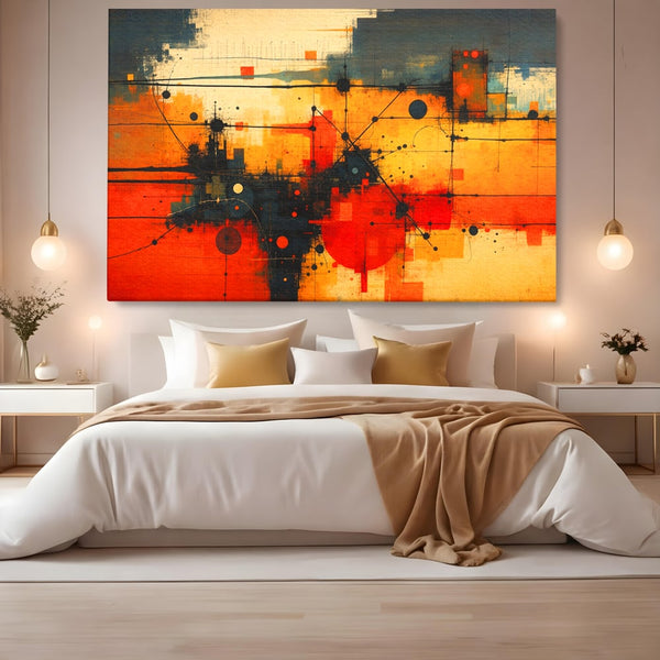 Tablou Canvas Premium, LuxCanva® C1313, Reteaua Focului, Culori, Abstract, Dinamism, Modern, Portocaliu, Rosu, Negru, Conectare, Retea, Structura, Arhitectural, Tehnologic, Birou, Living, Dormitor
