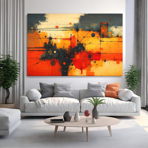 Tablou Canvas Premium, LuxCanva® C1313, Reteaua Focului, Culori, Abstract, Dinamism, Modern, Portocaliu, Rosu, Negru, Conectare, Retea, Structura, Arhitectural, Tehnologic, Birou, Living, Dormitor