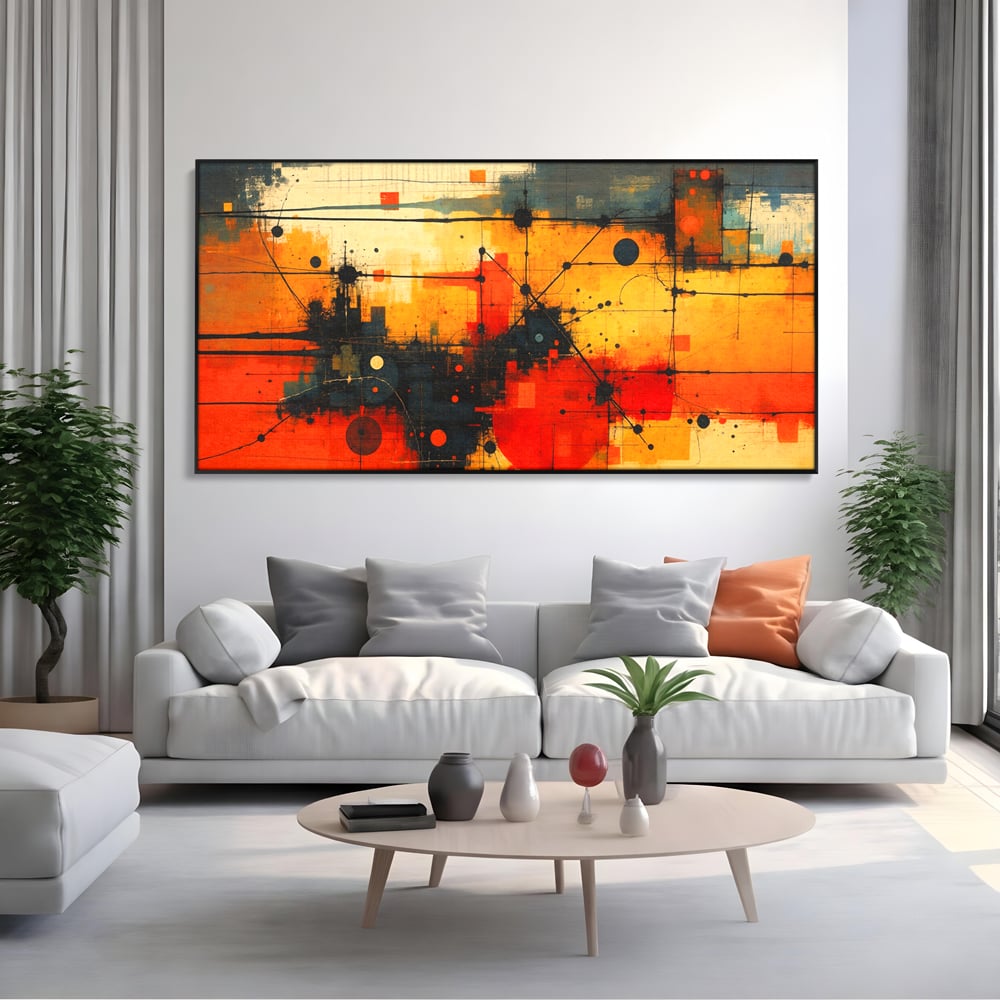 Tablou Canvas Premium, LuxCanva® C1313, Reteaua Focului, Culori, Abstract, Dinamism, Modern, Portocaliu, Rosu, Negru, Conectare, Retea, Structura, Arhitectural, Tehnologic, Birou, Living, Dormitor