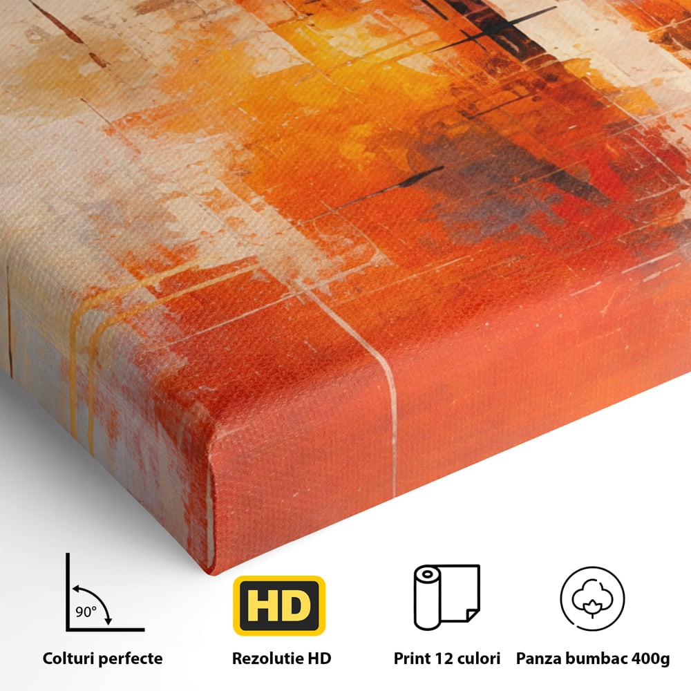 Tablou Canvas Premium, LuxCanva® C1314, Intre Cer si Beton, Culori, Abstract, Dinamism, Modern, Portocaliu, Rosu, Gri, Conectare, Retea, Structura, Arhitectural, Ziduri, Birou, Living, Dormitor