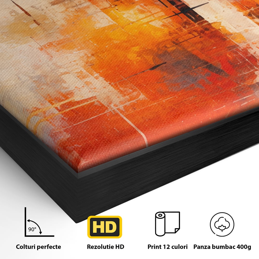 Tablou Canvas Premium, LuxCanva® C1314, Intre Cer si Beton, Culori, Abstract, Dinamism, Modern, Portocaliu, Rosu, Gri, Conectare, Retea, Structura, Arhitectural, Ziduri, Birou, Living, Dormitor