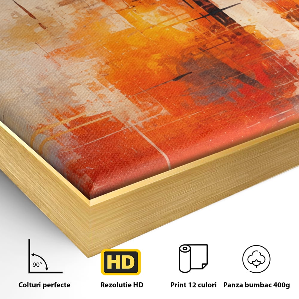 Tablou Canvas Premium, LuxCanva® C1314, Intre Cer si Beton, Culori, Abstract, Dinamism, Modern, Portocaliu, Rosu, Gri, Conectare, Retea, Structura, Arhitectural, Ziduri, Birou, Living, Dormitor