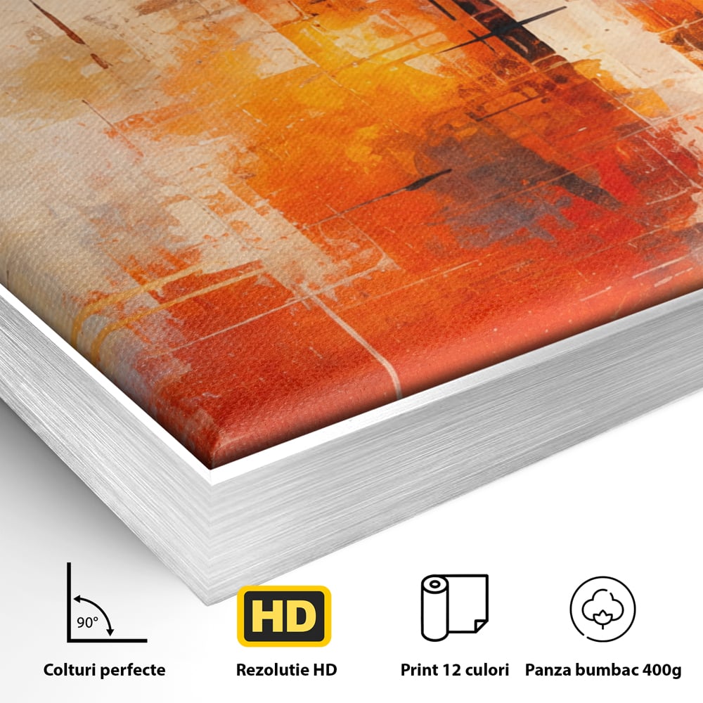 Tablou Canvas Premium, LuxCanva® C1314, Intre Cer si Beton, Culori, Abstract, Dinamism, Modern, Portocaliu, Rosu, Gri, Conectare, Retea, Structura, Arhitectural, Ziduri, Birou, Living, Dormitor