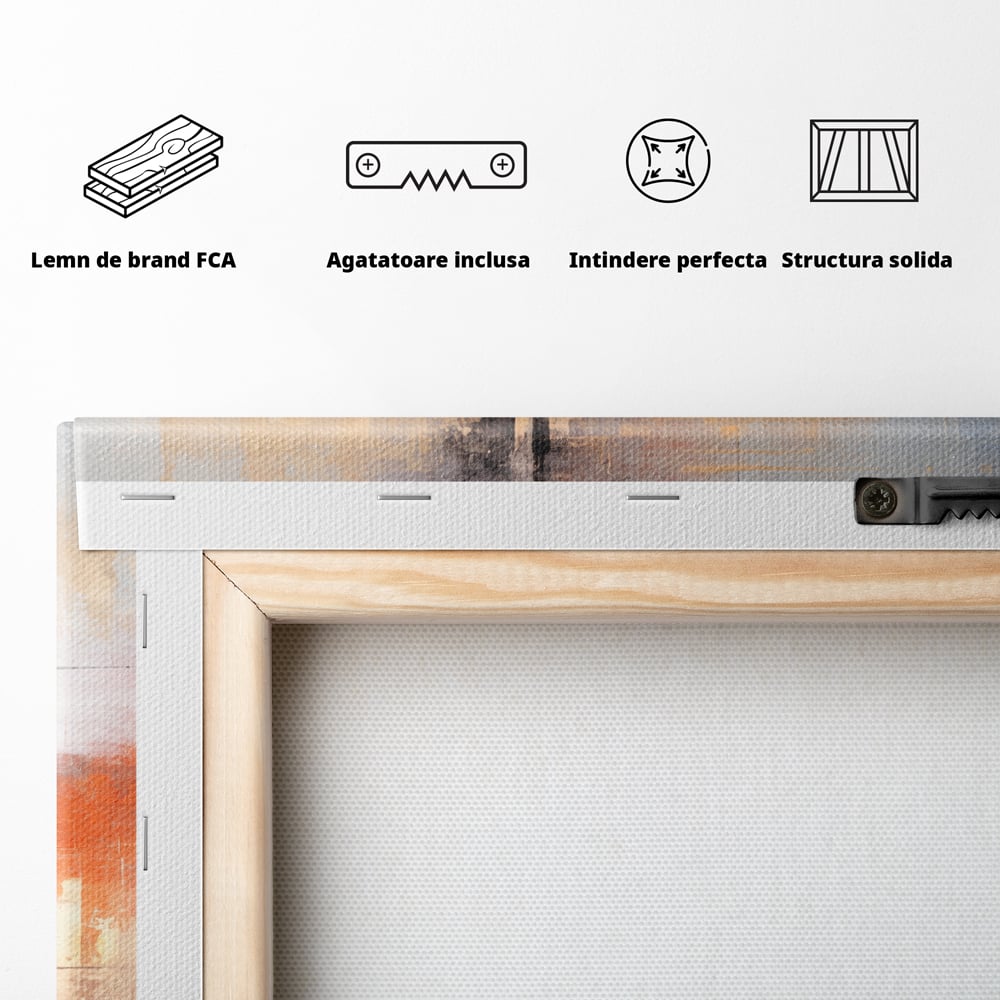 Tablou Canvas Premium, LuxCanva® C1314, Intre Cer si Beton, Culori, Abstract, Dinamism, Modern, Portocaliu, Rosu, Gri, Conectare, Retea, Structura, Arhitectural, Ziduri, Birou, Living, Dormitor