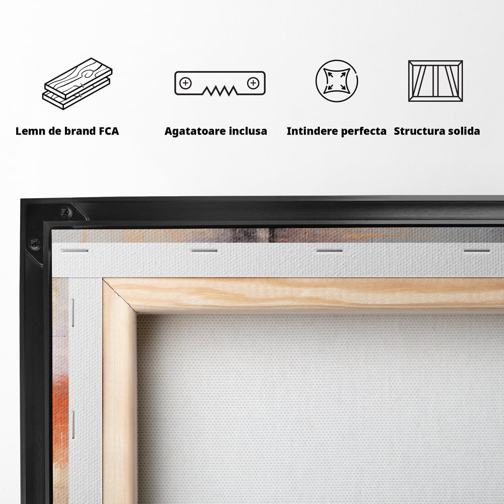Tablou Canvas Premium, LuxCanva® C1314, Intre Cer si Beton, Culori, Abstract, Dinamism, Modern, Portocaliu, Rosu, Gri, Conectare, Retea, Structura, Arhitectural, Ziduri, Birou, Living, Dormitor