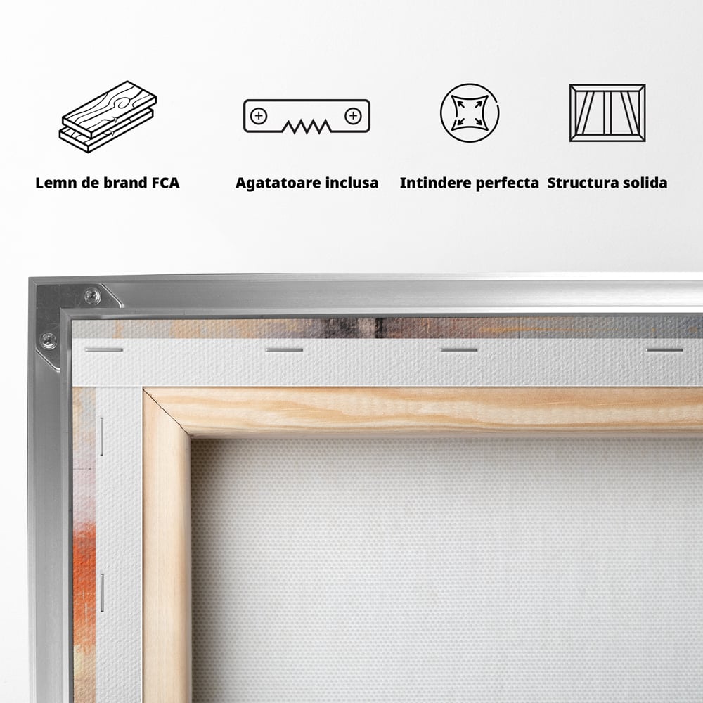 Tablou Canvas Premium, LuxCanva® C1314, Intre Cer si Beton, Culori, Abstract, Dinamism, Modern, Portocaliu, Rosu, Gri, Conectare, Retea, Structura, Arhitectural, Ziduri, Birou, Living, Dormitor