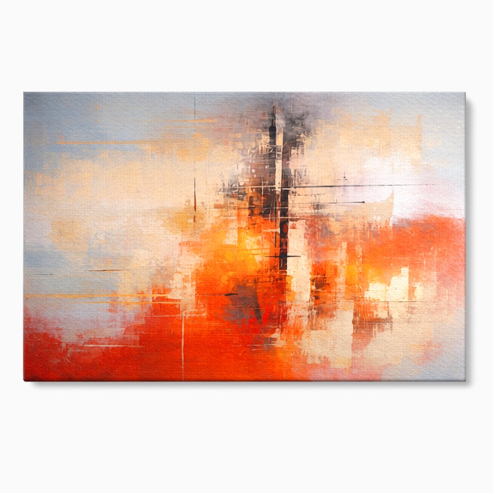 Tablou Canvas Premium, LuxCanva® C1314, Intre Cer si Beton, Culori, Abstract, Dinamism, Modern, Portocaliu, Rosu, Gri, Conectare, Retea, Structura, Arhitectural, Ziduri, Birou, Living, Dormitor