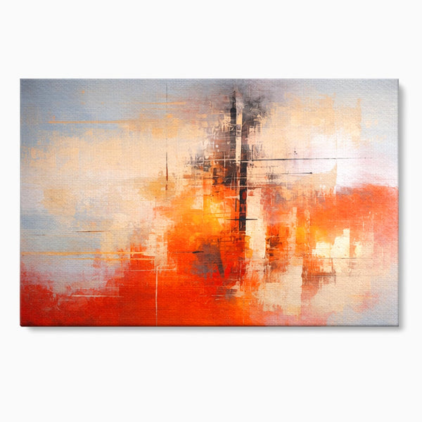 Tablou Canvas Premium, LuxCanva® C1314, Intre Cer si Beton, Culori, Abstract, Dinamism, Modern, Portocaliu, Rosu, Gri, Conectare, Retea, Structura, Arhitectural, Ziduri, Birou, Living, Dormitor