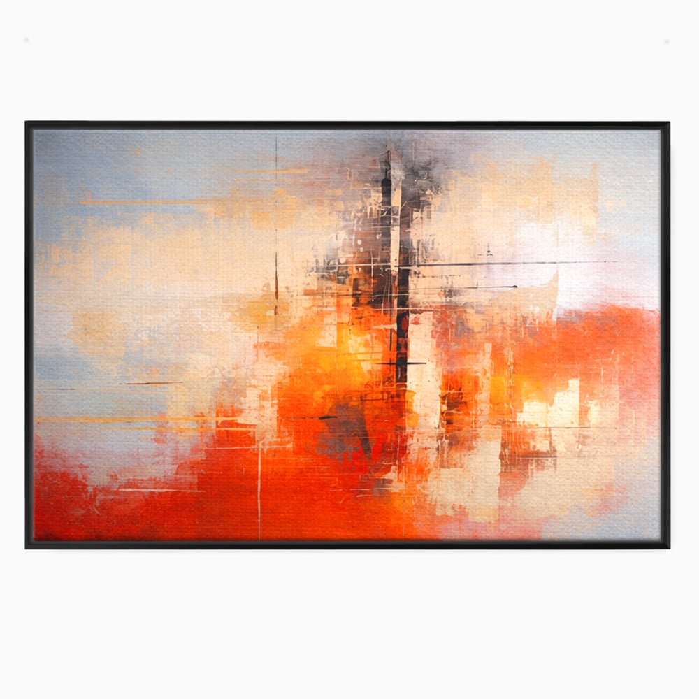 Tablou Canvas Premium, LuxCanva® C1314, Intre Cer si Beton, Culori, Abstract, Dinamism, Modern, Portocaliu, Rosu, Gri, Conectare, Retea, Structura, Arhitectural, Ziduri, Birou, Living, Dormitor