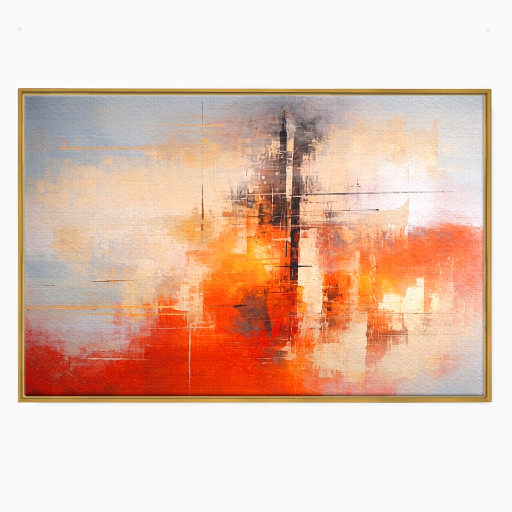 Tablou Canvas Premium, LuxCanva® C1314, Intre Cer si Beton, Culori, Abstract, Dinamism, Modern, Portocaliu, Rosu, Gri, Conectare, Retea, Structura, Arhitectural, Ziduri, Birou, Living, Dormitor