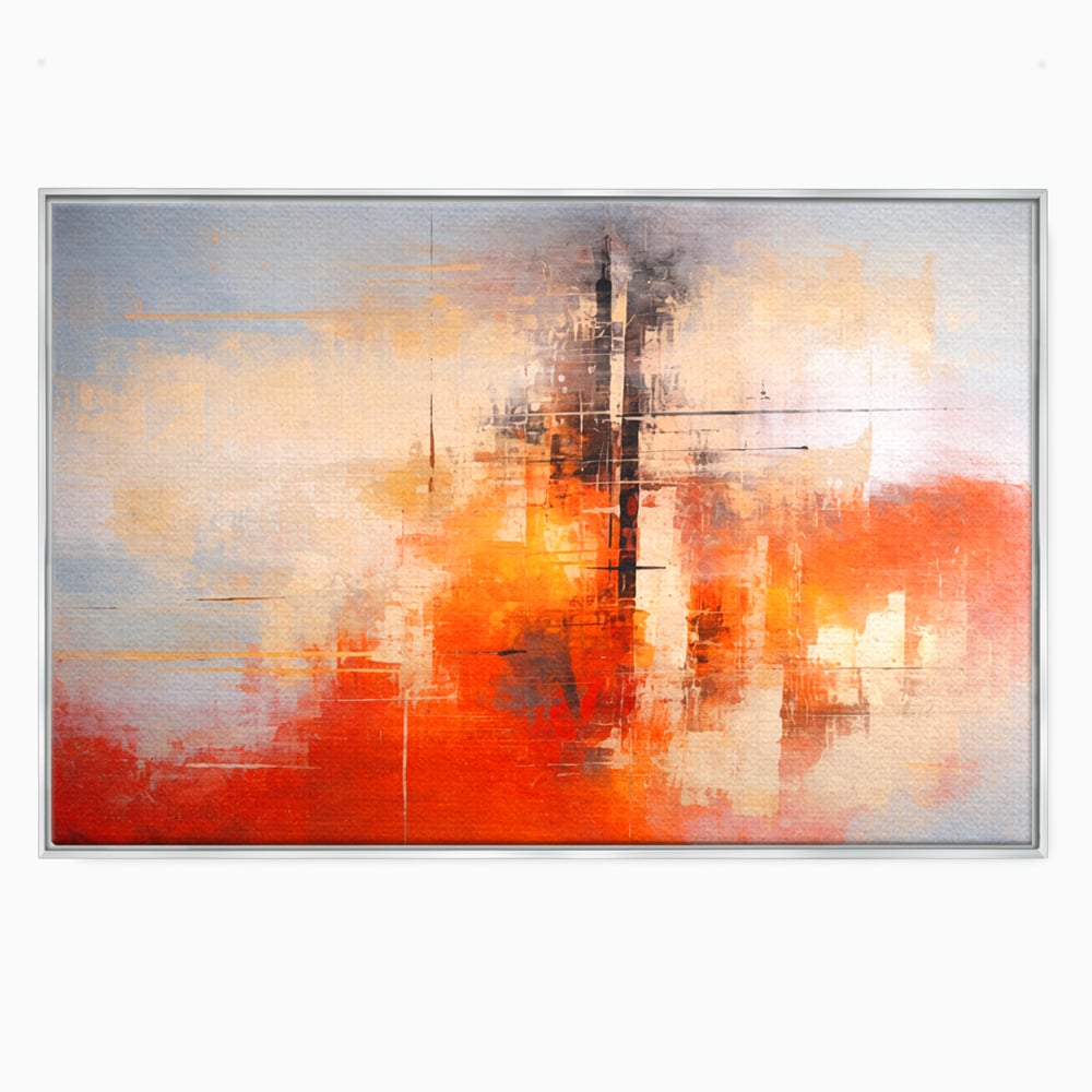 Tablou Canvas Premium, LuxCanva® C1314, Intre Cer si Beton, Culori, Abstract, Dinamism, Modern, Portocaliu, Rosu, Gri, Conectare, Retea, Structura, Arhitectural, Ziduri, Birou, Living, Dormitor