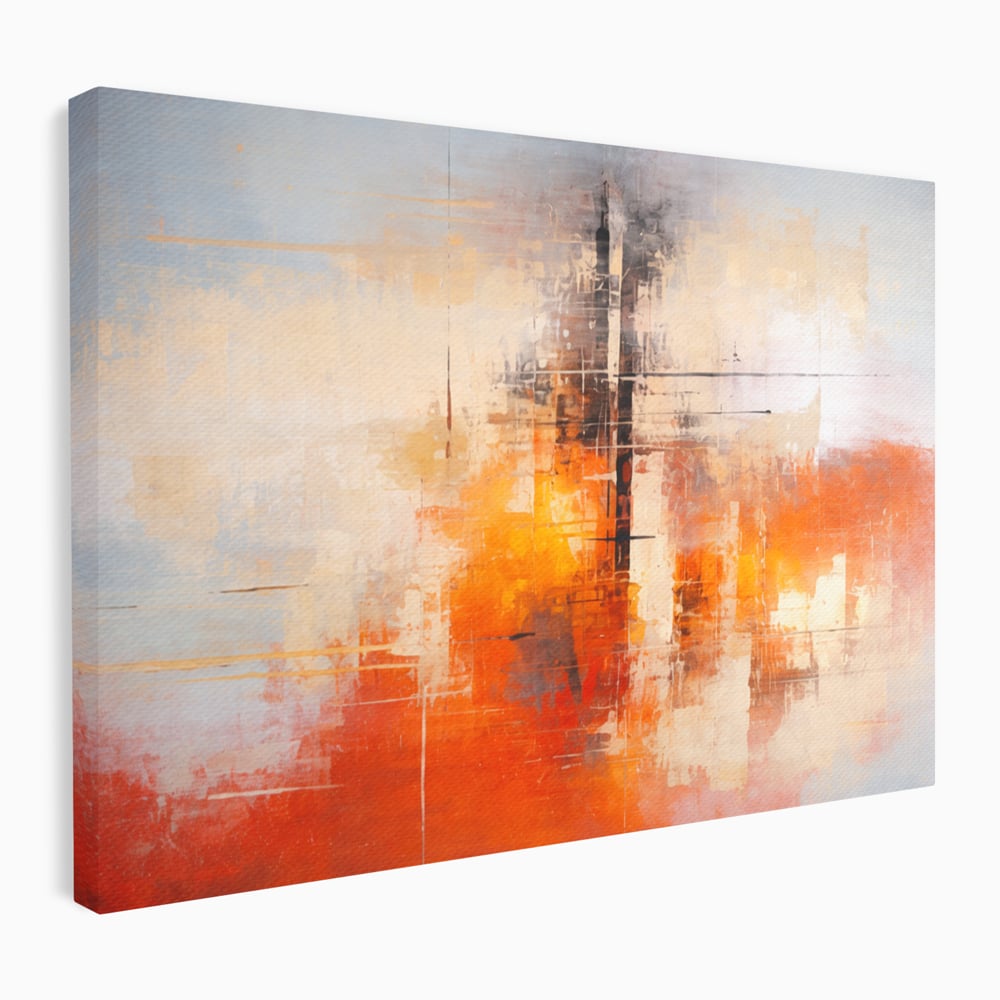 Tablou Canvas Premium, LuxCanva® C1314, Intre Cer si Beton, Culori, Abstract, Dinamism, Modern, Portocaliu, Rosu, Gri, Conectare, Retea, Structura, Arhitectural, Ziduri, Birou, Living, Dormitor