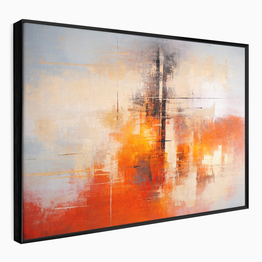Tablou Canvas Premium, LuxCanva® C1314, Intre Cer si Beton, Culori, Abstract, Dinamism, Modern, Portocaliu, Rosu, Gri, Conectare, Retea, Structura, Arhitectural, Ziduri, Birou, Living, Dormitor