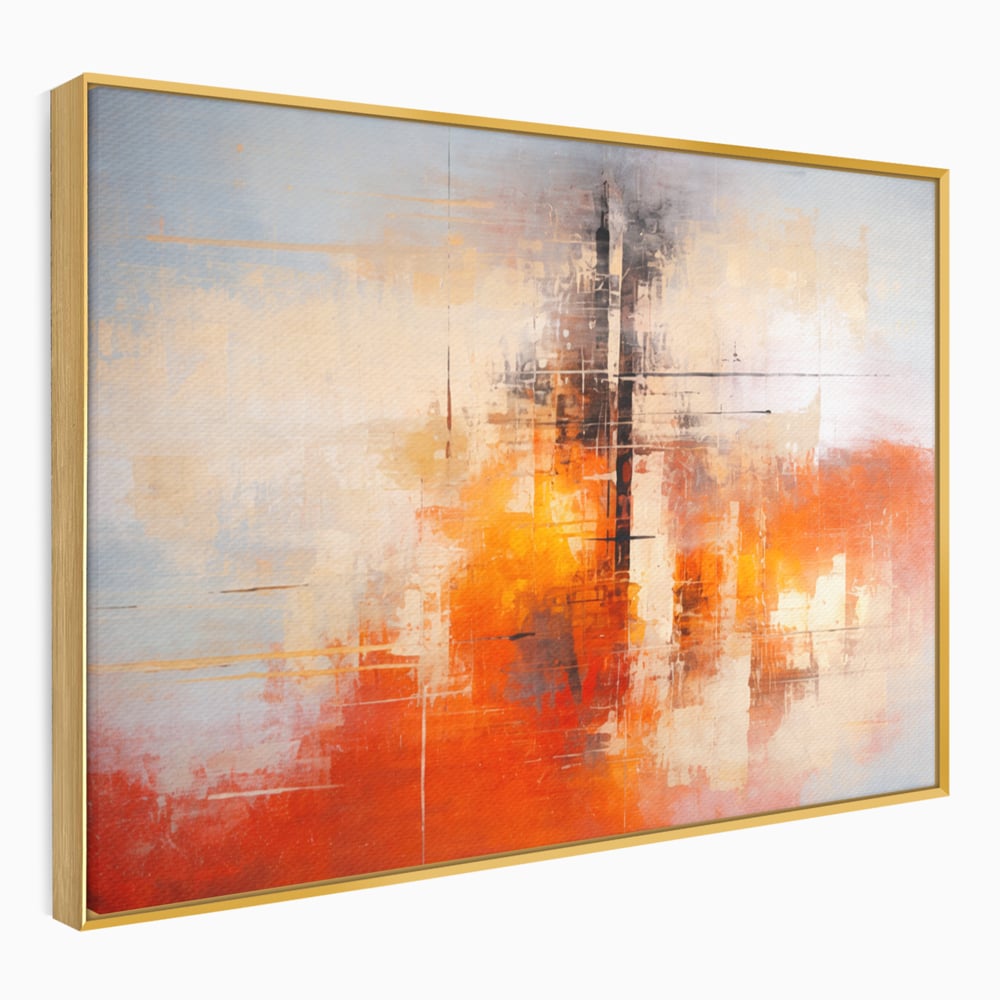 Tablou Canvas Premium, LuxCanva® C1314, Intre Cer si Beton, Culori, Abstract, Dinamism, Modern, Portocaliu, Rosu, Gri, Conectare, Retea, Structura, Arhitectural, Ziduri, Birou, Living, Dormitor