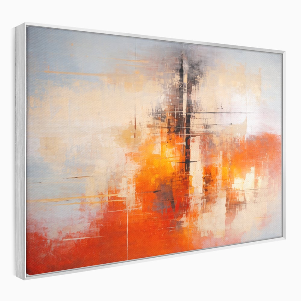 Tablou Canvas Premium, LuxCanva® C1314, Intre Cer si Beton, Culori, Abstract, Dinamism, Modern, Portocaliu, Rosu, Gri, Conectare, Retea, Structura, Arhitectural, Ziduri, Birou, Living, Dormitor