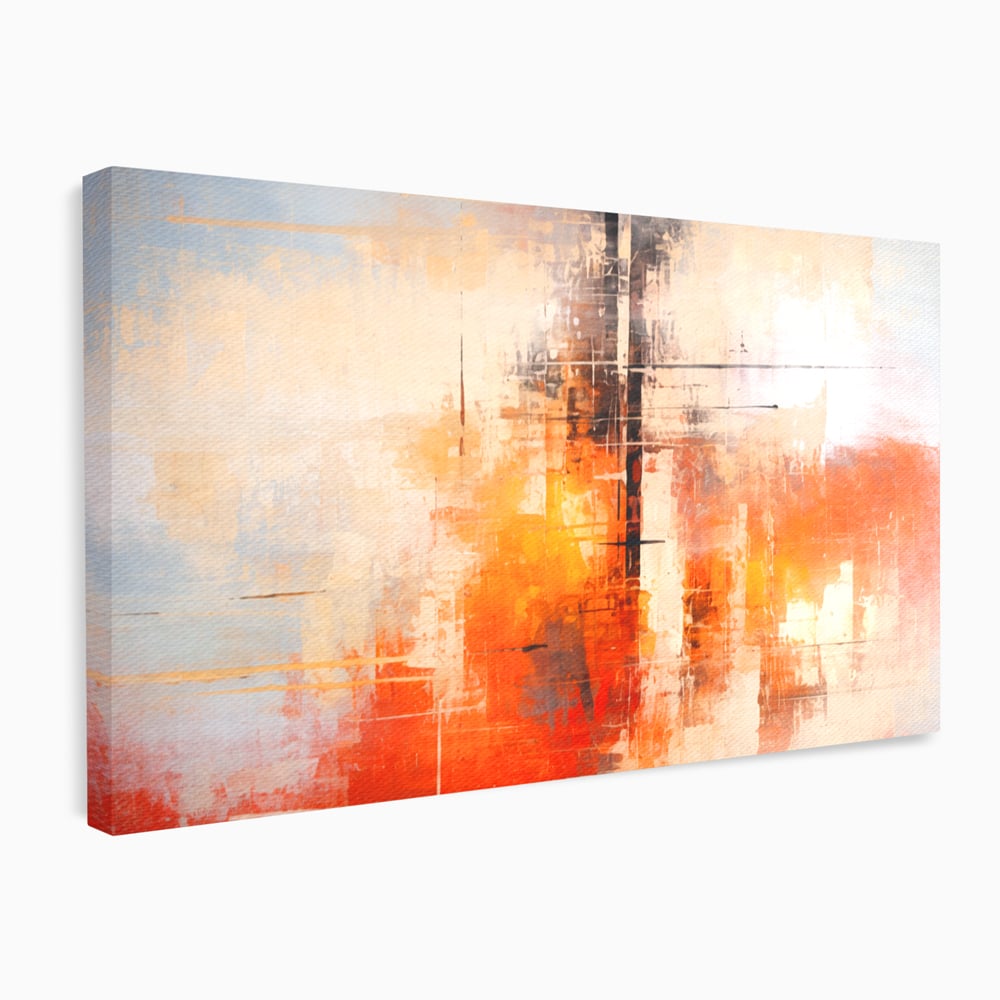 Tablou Canvas Premium, LuxCanva® C1314, Intre Cer si Beton, Culori, Abstract, Dinamism, Modern, Portocaliu, Rosu, Gri, Conectare, Retea, Structura, Arhitectural, Ziduri, Birou, Living, Dormitor