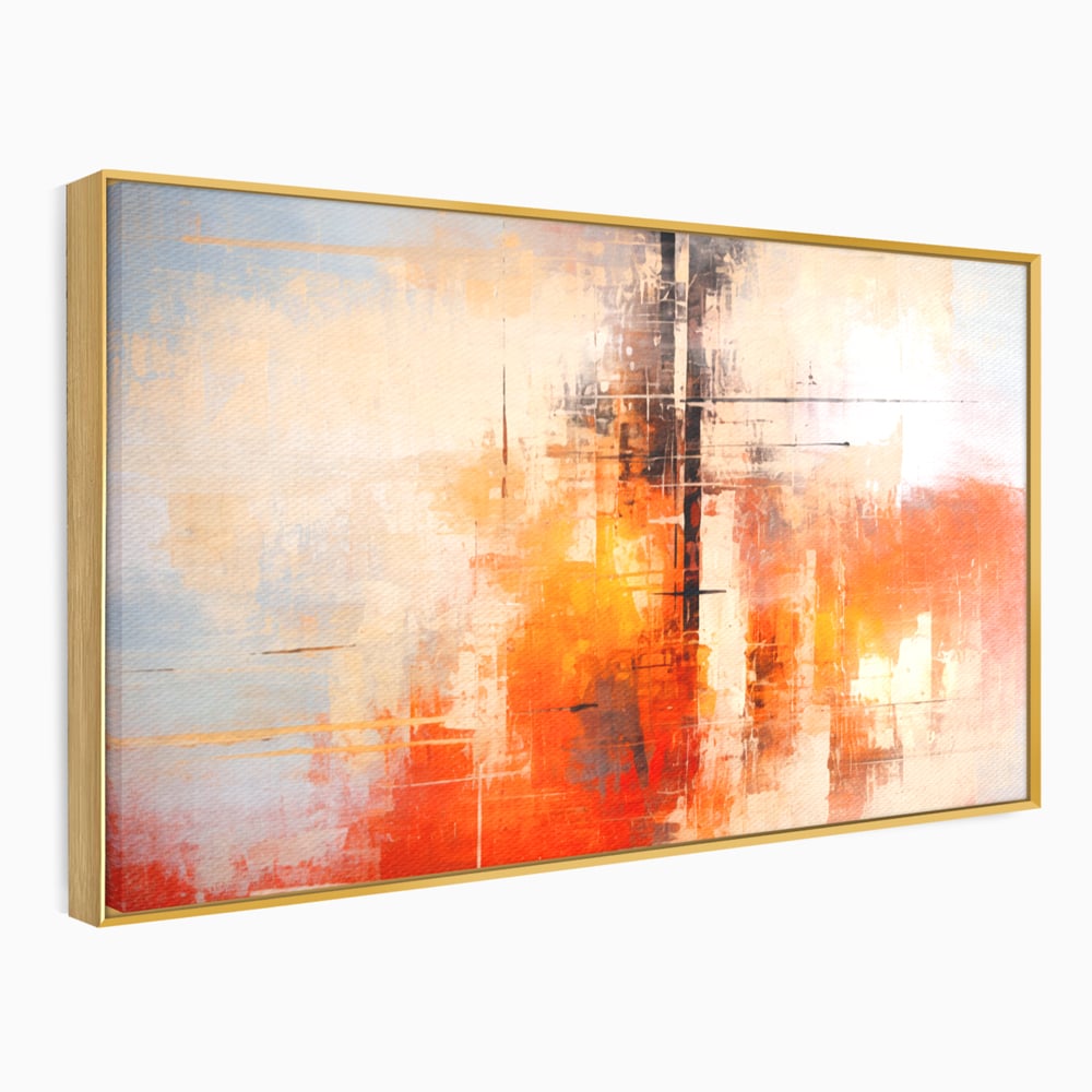 Tablou Canvas Premium, LuxCanva® C1314, Intre Cer si Beton, Culori, Abstract, Dinamism, Modern, Portocaliu, Rosu, Gri, Conectare, Retea, Structura, Arhitectural, Ziduri, Birou, Living, Dormitor