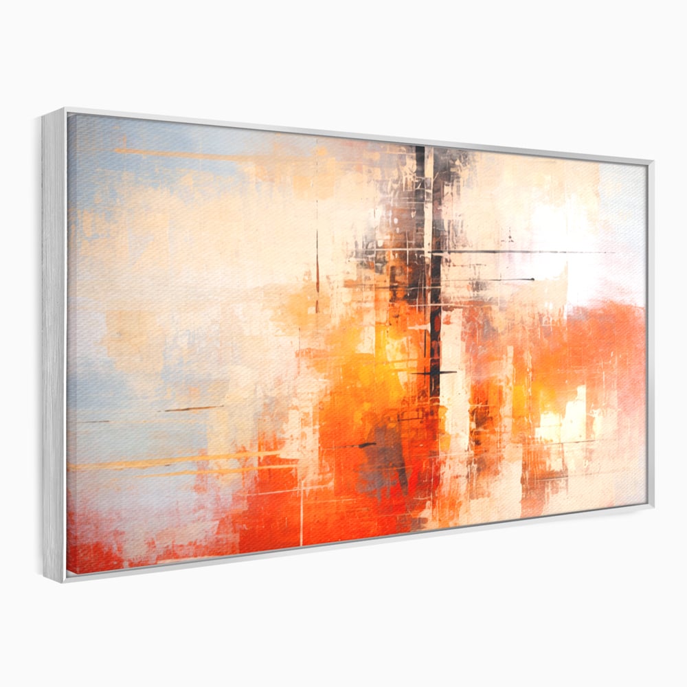 Tablou Canvas Premium, LuxCanva® C1314, Intre Cer si Beton, Culori, Abstract, Dinamism, Modern, Portocaliu, Rosu, Gri, Conectare, Retea, Structura, Arhitectural, Ziduri, Birou, Living, Dormitor