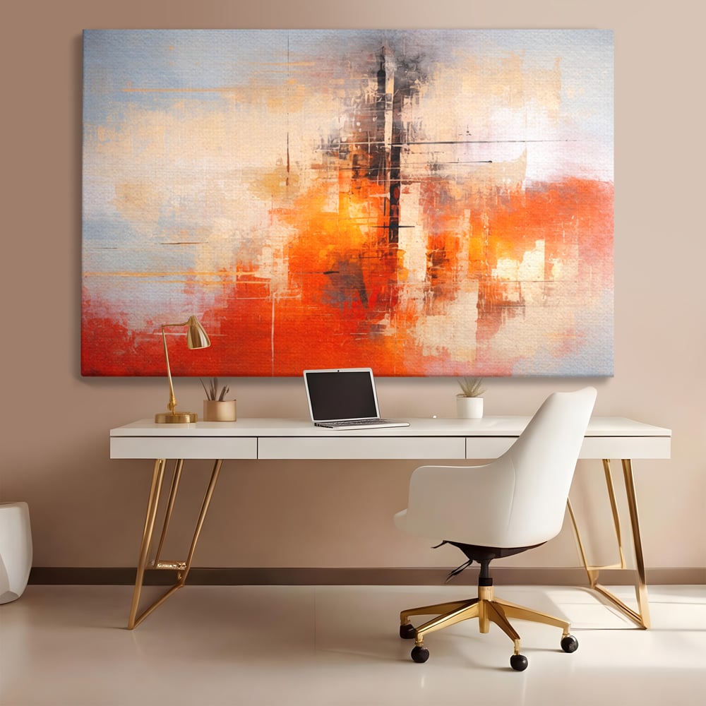 Tablou Canvas Premium, LuxCanva® C1314, Intre Cer si Beton, Culori, Abstract, Dinamism, Modern, Portocaliu, Rosu, Gri, Conectare, Retea, Structura, Arhitectural, Ziduri, Birou, Living, Dormitor