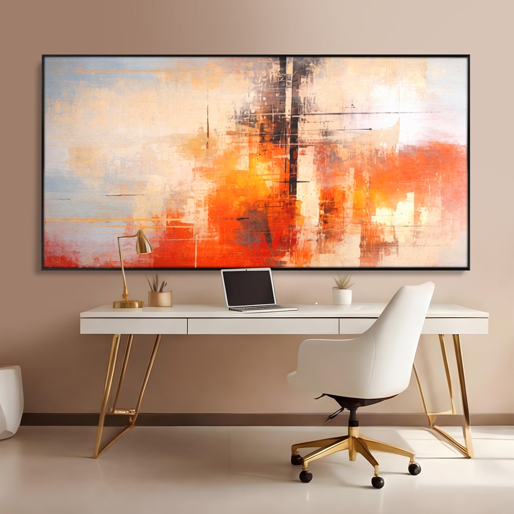 Tablou Canvas Premium, LuxCanva® C1314, Intre Cer si Beton, Culori, Abstract, Dinamism, Modern, Portocaliu, Rosu, Gri, Conectare, Retea, Structura, Arhitectural, Ziduri, Birou, Living, Dormitor