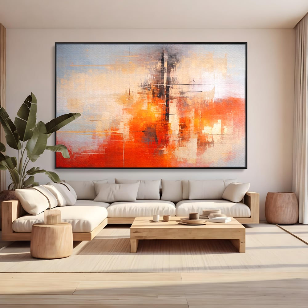 Tablou Canvas Premium, LuxCanva® C1314, Intre Cer si Beton, Culori, Abstract, Dinamism, Modern, Portocaliu, Rosu, Gri, Conectare, Retea, Structura, Arhitectural, Ziduri, Birou, Living, Dormitor