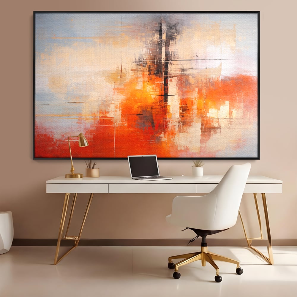 Tablou Canvas Premium, LuxCanva® C1314, Intre Cer si Beton, Culori, Abstract, Dinamism, Modern, Portocaliu, Rosu, Gri, Conectare, Retea, Structura, Arhitectural, Ziduri, Birou, Living, Dormitor