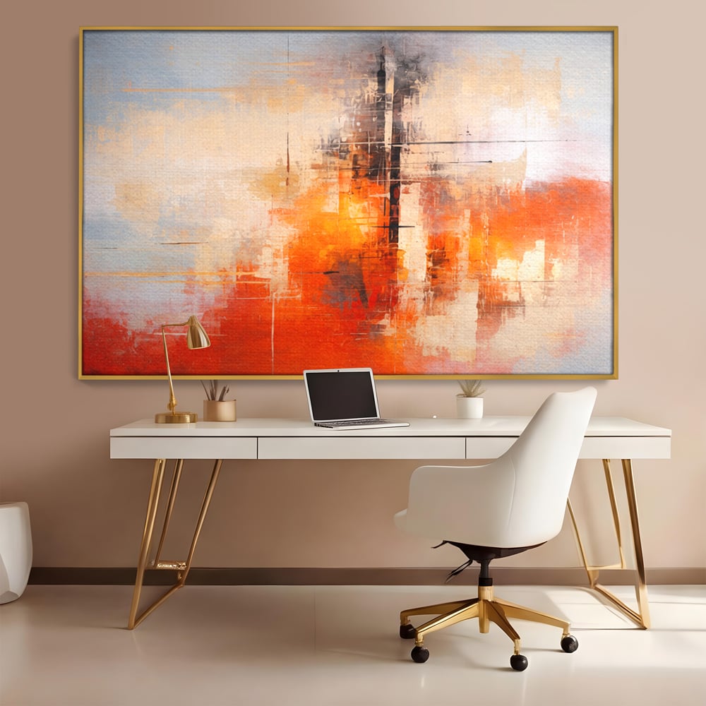 Tablou Canvas Premium, LuxCanva® C1314, Intre Cer si Beton, Culori, Abstract, Dinamism, Modern, Portocaliu, Rosu, Gri, Conectare, Retea, Structura, Arhitectural, Ziduri, Birou, Living, Dormitor