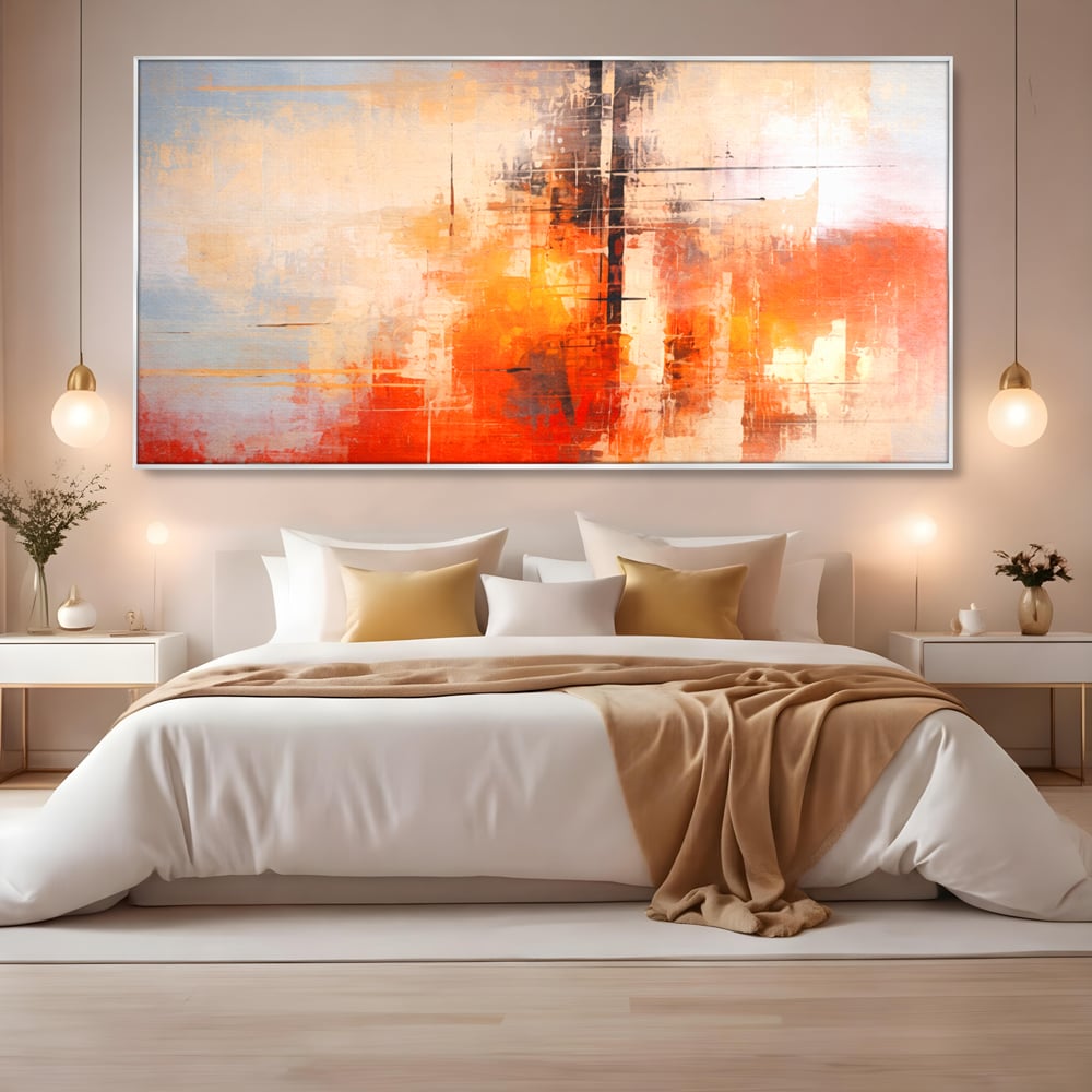 Tablou Canvas Premium, LuxCanva® C1314, Intre Cer si Beton, Culori, Abstract, Dinamism, Modern, Portocaliu, Rosu, Gri, Conectare, Retea, Structura, Arhitectural, Ziduri, Birou, Living, Dormitor
