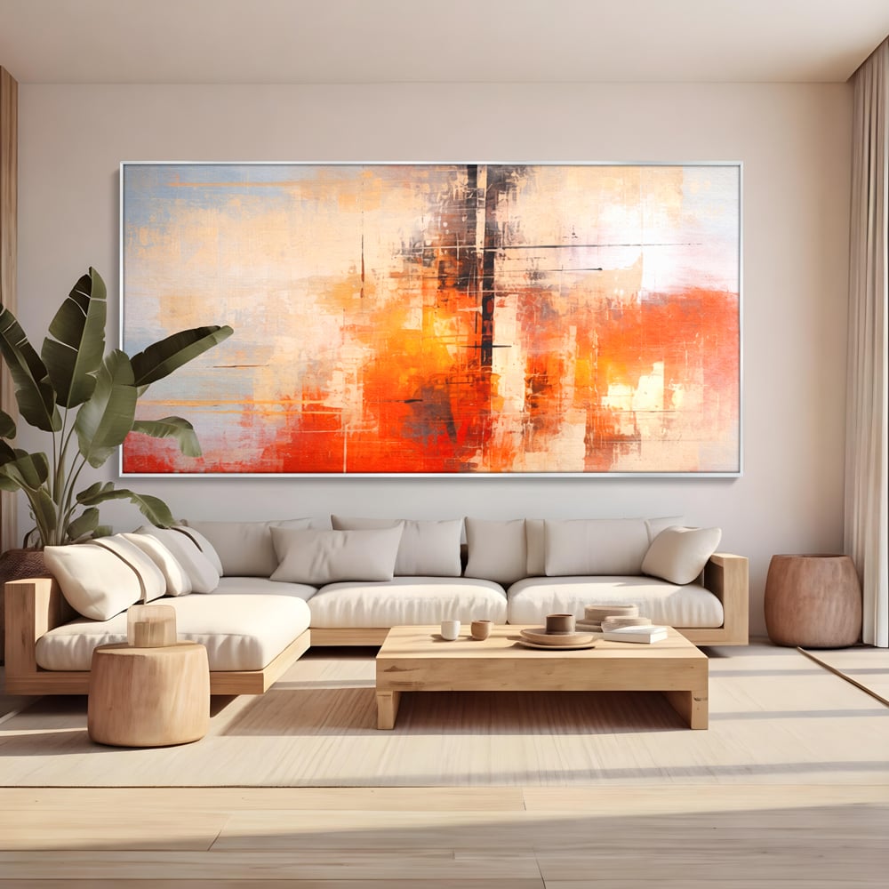 Tablou Canvas Premium, LuxCanva® C1314, Intre Cer si Beton, Culori, Abstract, Dinamism, Modern, Portocaliu, Rosu, Gri, Conectare, Retea, Structura, Arhitectural, Ziduri, Birou, Living, Dormitor