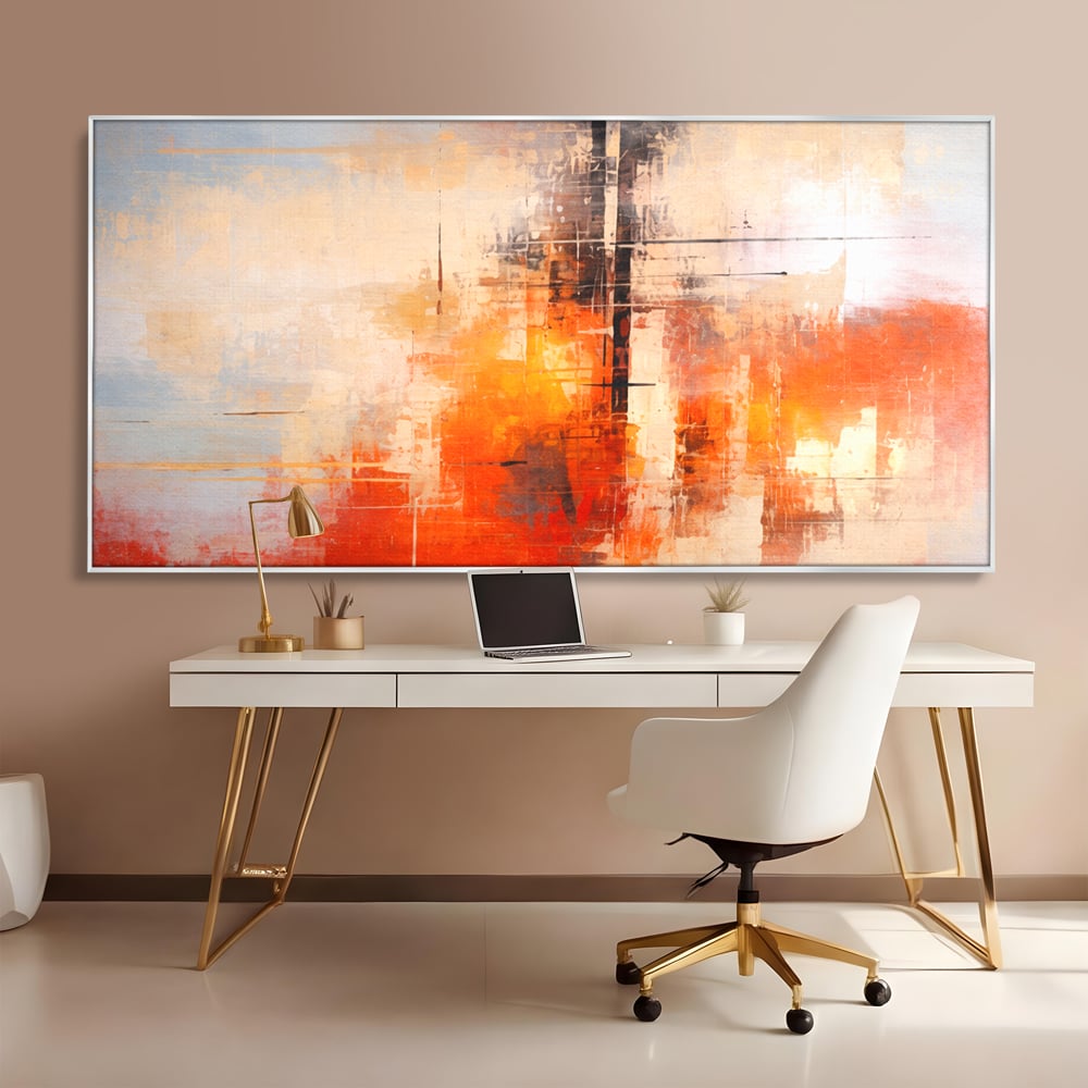Tablou Canvas Premium, LuxCanva® C1314, Intre Cer si Beton, Culori, Abstract, Dinamism, Modern, Portocaliu, Rosu, Gri, Conectare, Retea, Structura, Arhitectural, Ziduri, Birou, Living, Dormitor