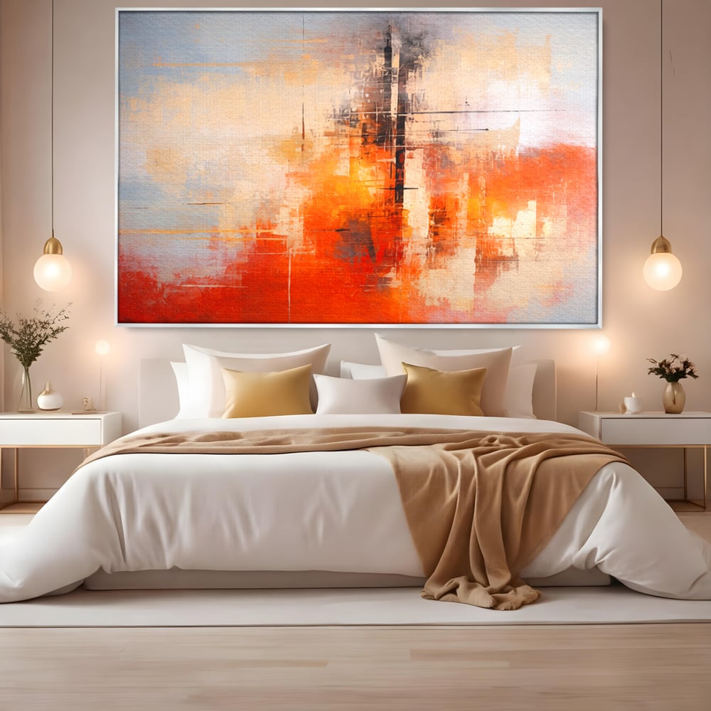 Tablou Canvas Premium, LuxCanva® C1314, Intre Cer si Beton, Culori, Abstract, Dinamism, Modern, Portocaliu, Rosu, Gri, Conectare, Retea, Structura, Arhitectural, Ziduri, Birou, Living, Dormitor