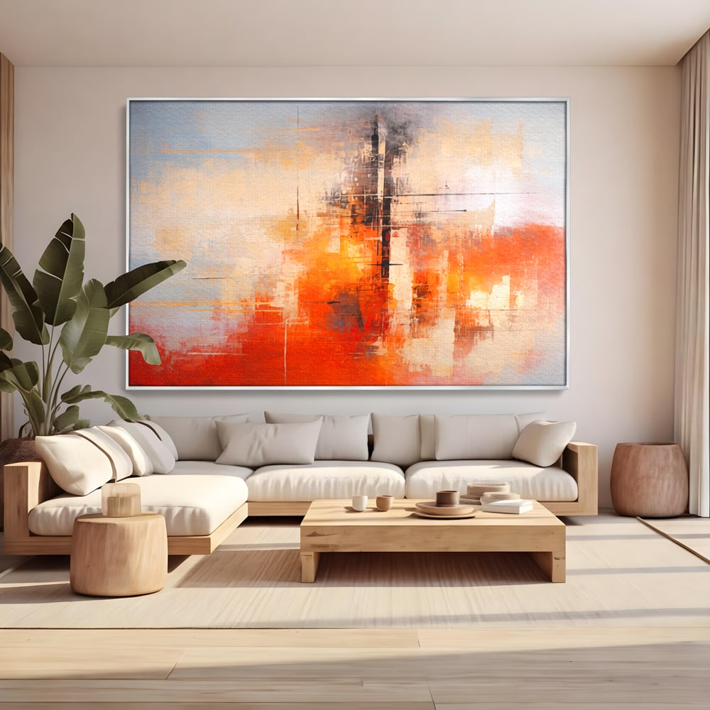Tablou Canvas Premium, LuxCanva® C1314, Intre Cer si Beton, Culori, Abstract, Dinamism, Modern, Portocaliu, Rosu, Gri, Conectare, Retea, Structura, Arhitectural, Ziduri, Birou, Living, Dormitor