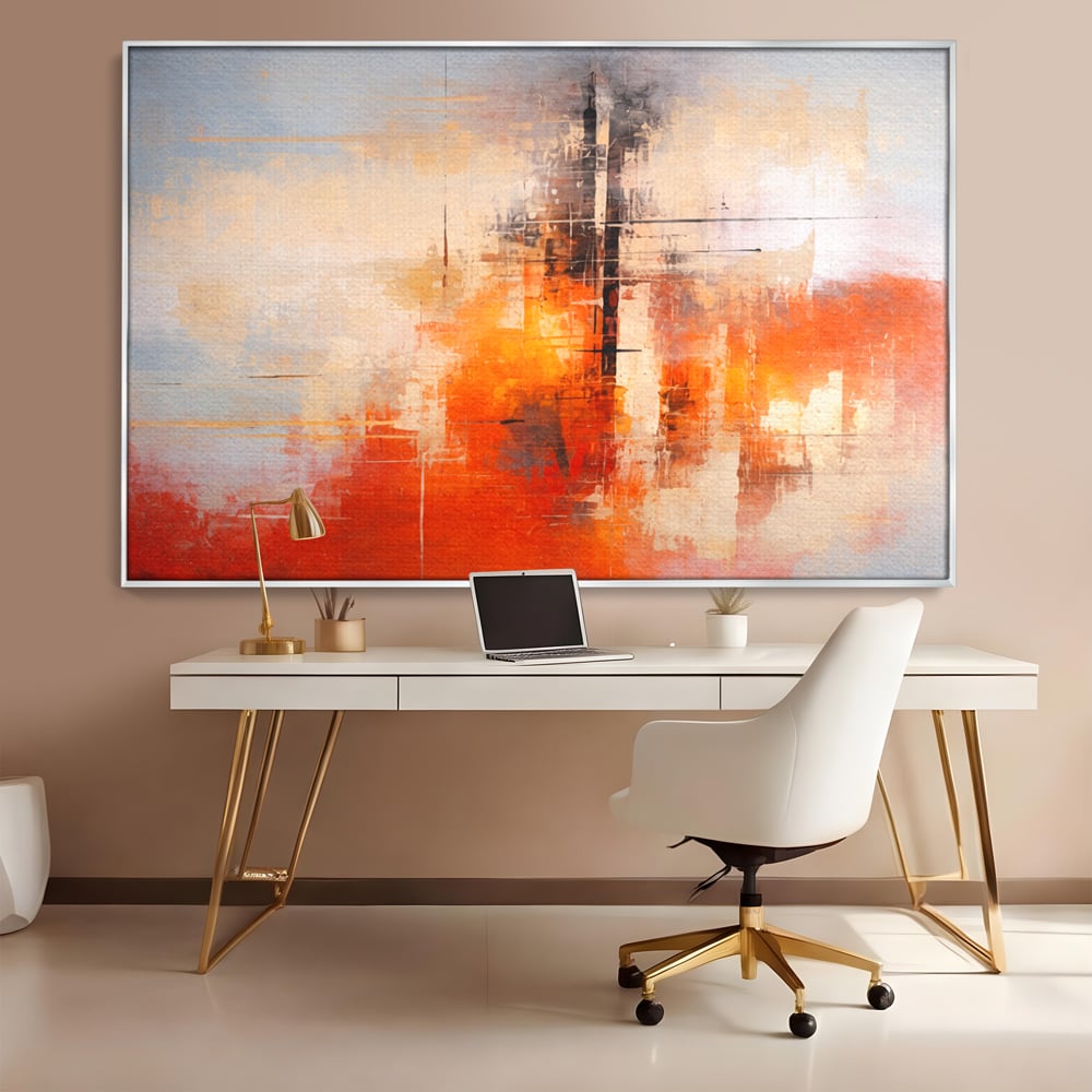 Tablou Canvas Premium, LuxCanva® C1314, Intre Cer si Beton, Culori, Abstract, Dinamism, Modern, Portocaliu, Rosu, Gri, Conectare, Retea, Structura, Arhitectural, Ziduri, Birou, Living, Dormitor