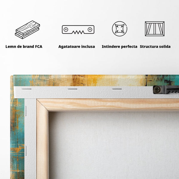 Tablou Canvas Premium, LuxCanva® C1315, Ardere Lenta, Culori, Abstract, Dinamism, Modern, Portocaliu, Rosu, Albastru, Mare, Vapoare, Fereastra, Cer, Arhitectural, Ziduri, Birou, Living, Dormitor