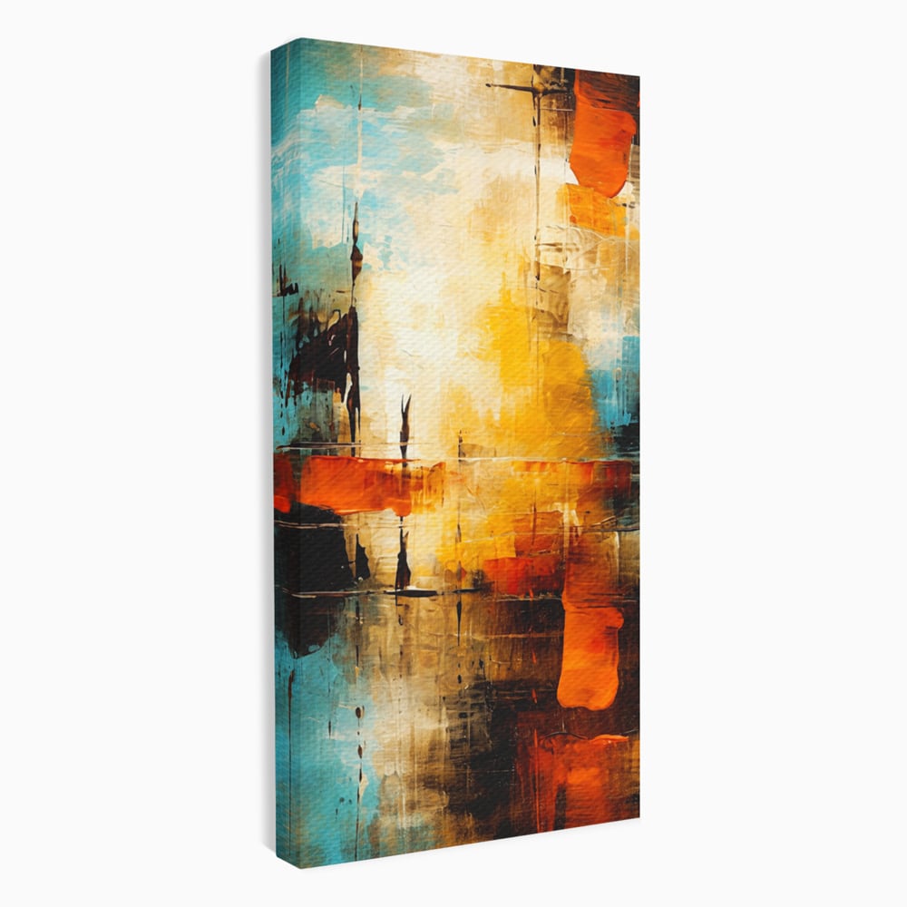 Tablou Canvas Premium, LuxCanva® C1315, Ardere Lenta, Culori, Abstract, Dinamism, Modern, Portocaliu, Rosu, Albastru, Mare, Vapoare, Fereastra, Cer, Arhitectural, Ziduri, Birou, Living, Dormitor